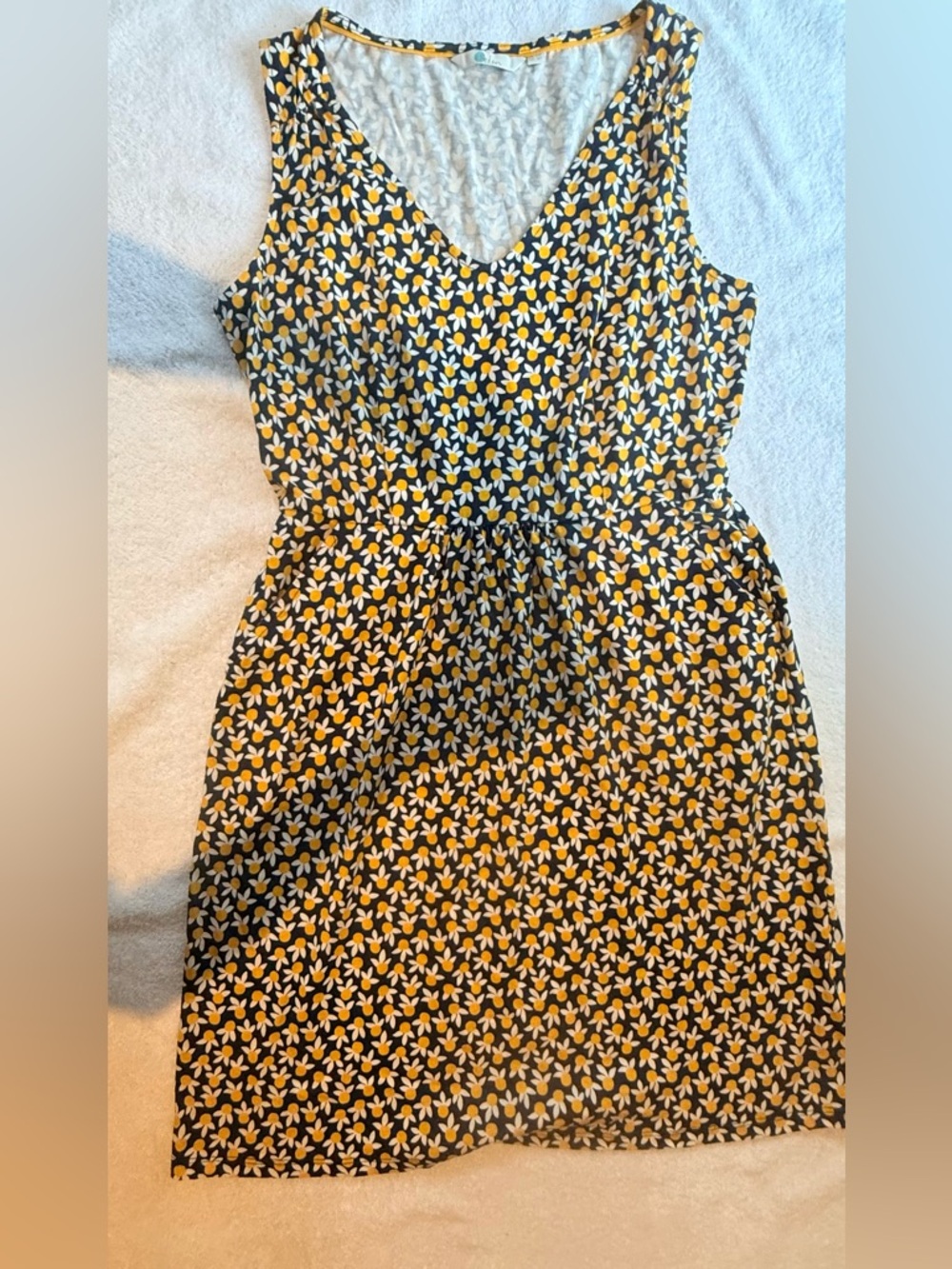 Boden Black with Yellow & White Spot Trim Dress